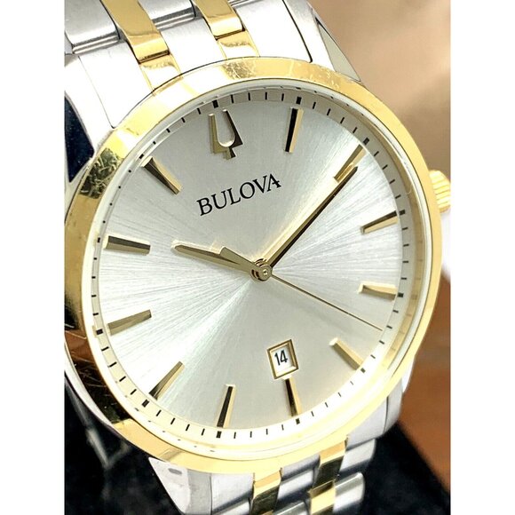 Bulova Men's Watch 98B385 Silver Dial Date Quartz Two Tone Stainless Steel 40mm - Picture 12 of 13
